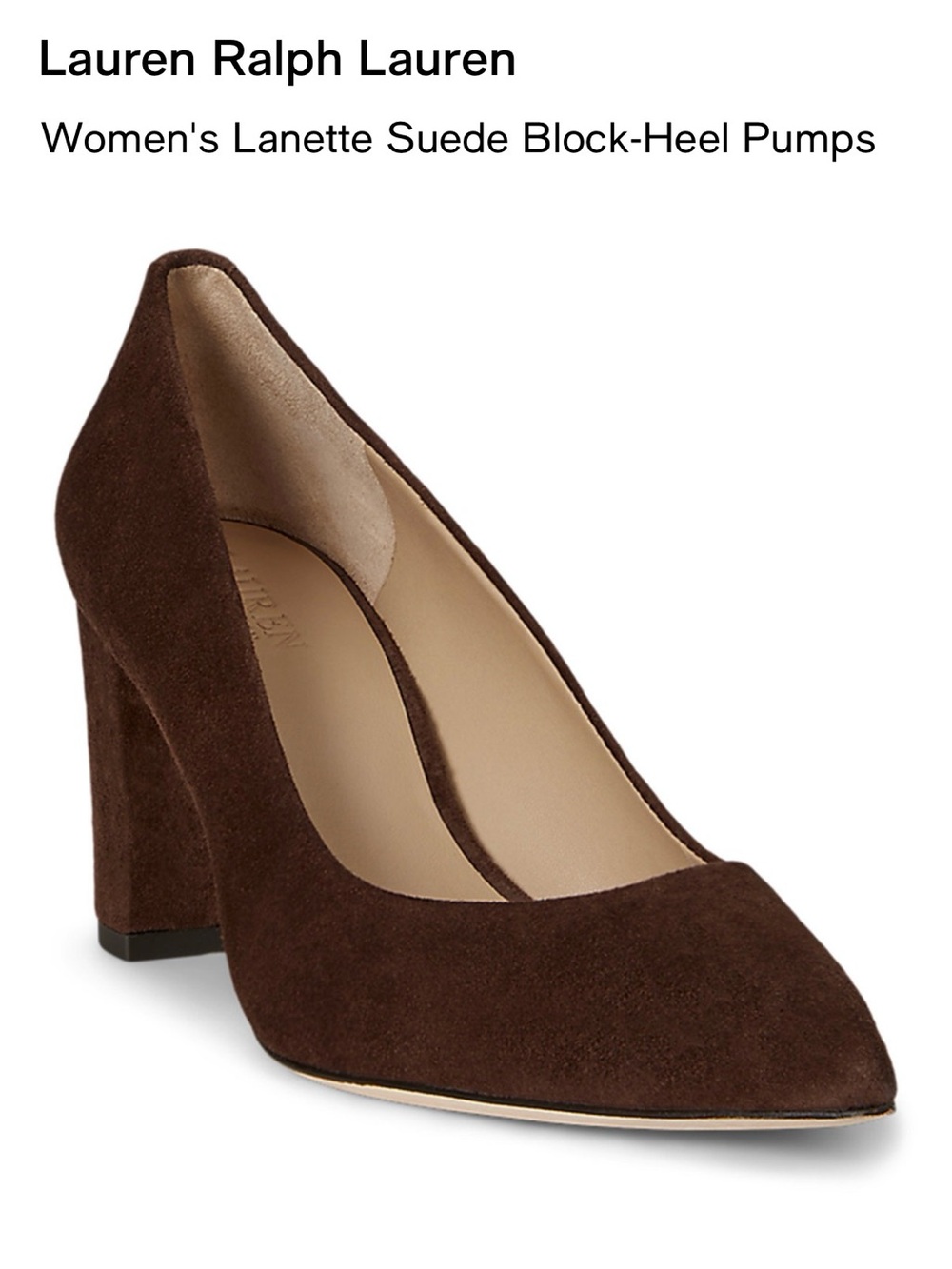 Lauren Ralph Lauren Brown Suede Pointed-Toe Block Heel Pumps